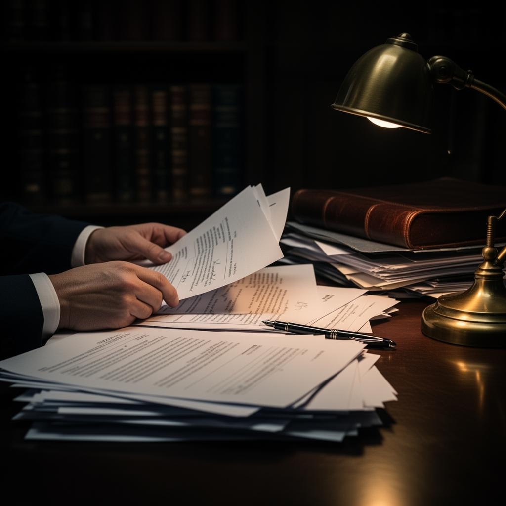 Defense attorney reviewing case files