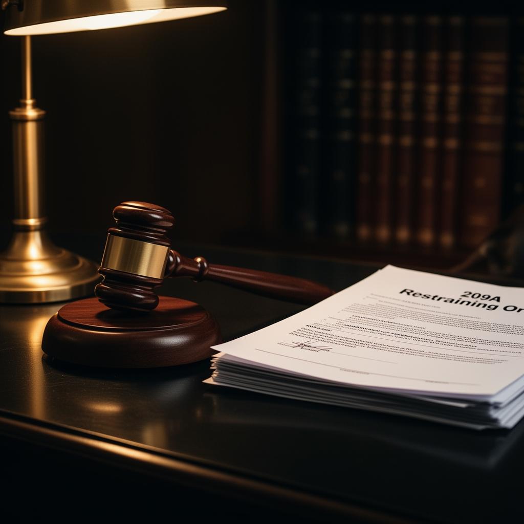 Gavel and 209A restraining order paperwork