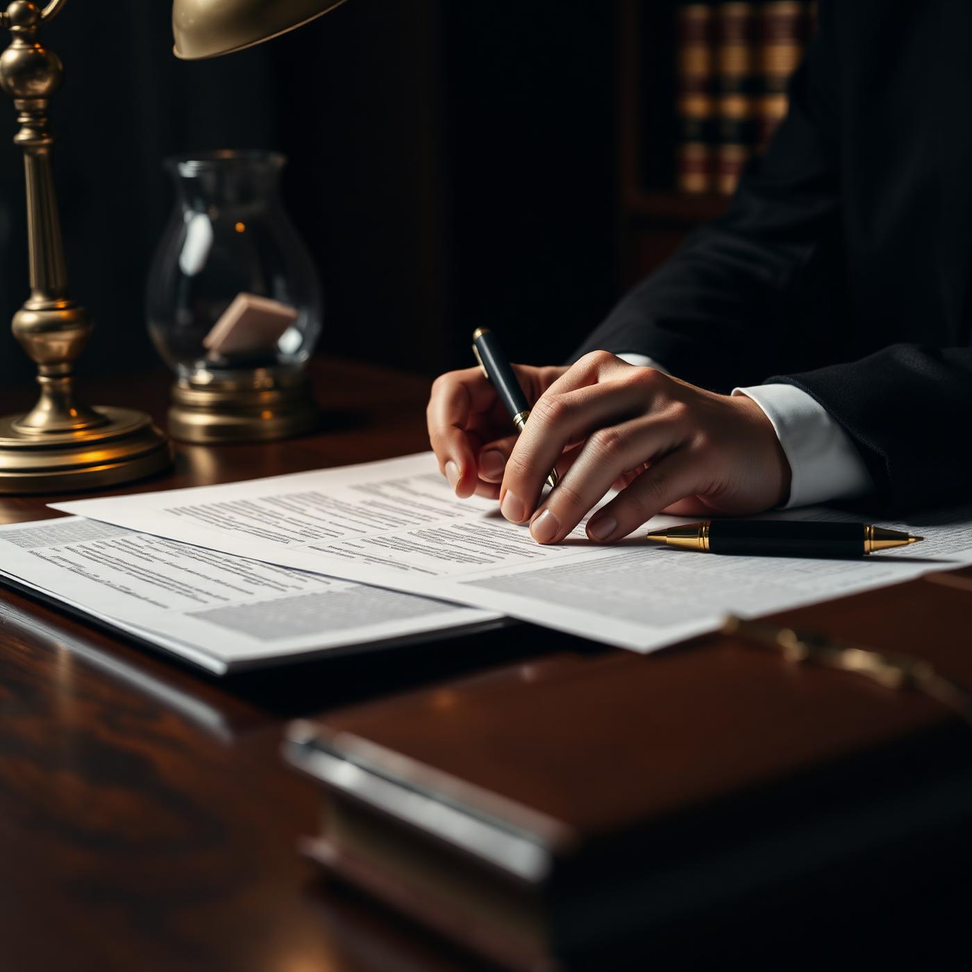 Defense attorney reviewing confidential case files